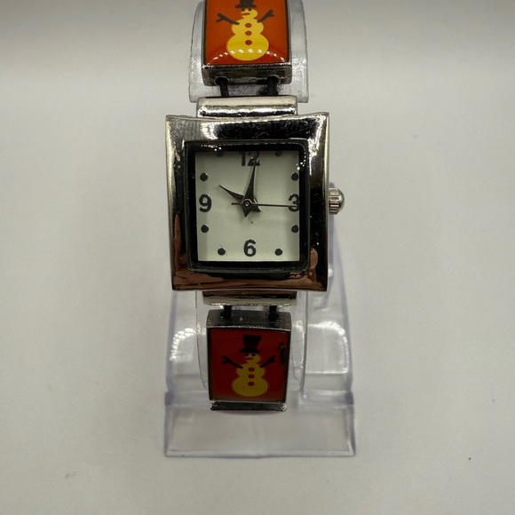 Accessories - Snowman Women's Watch Silver Case Red White (New Battery) Stretch Bracelet